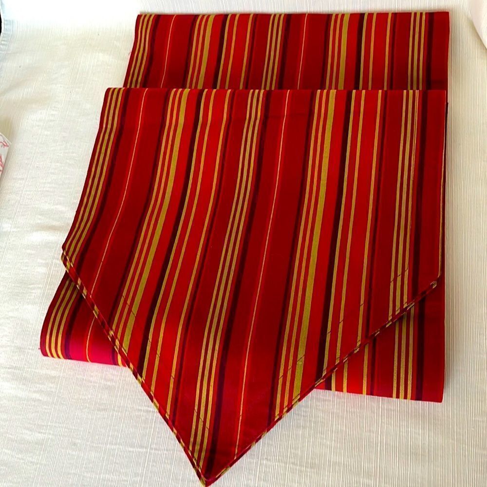 Bold Red Striped Reversible Rectangular Table Runner- 90” by 14”